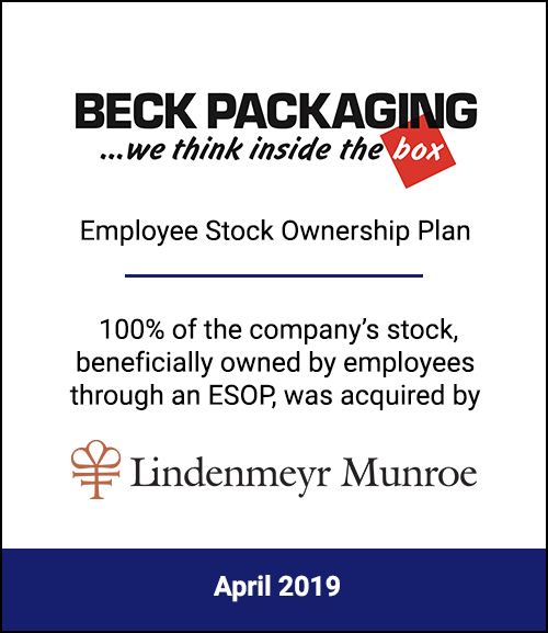 Lindenmeyr Munroe Acquires the Outstanding Stock of Beck Holding Corporation